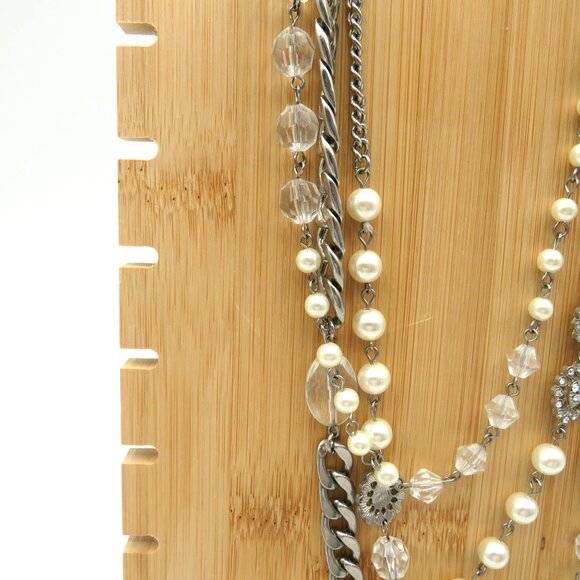 Layered Necklace 22" Silver Tone Chain Imitation Pearls Lucite Beads Multi Layer - Picture 12 of 13